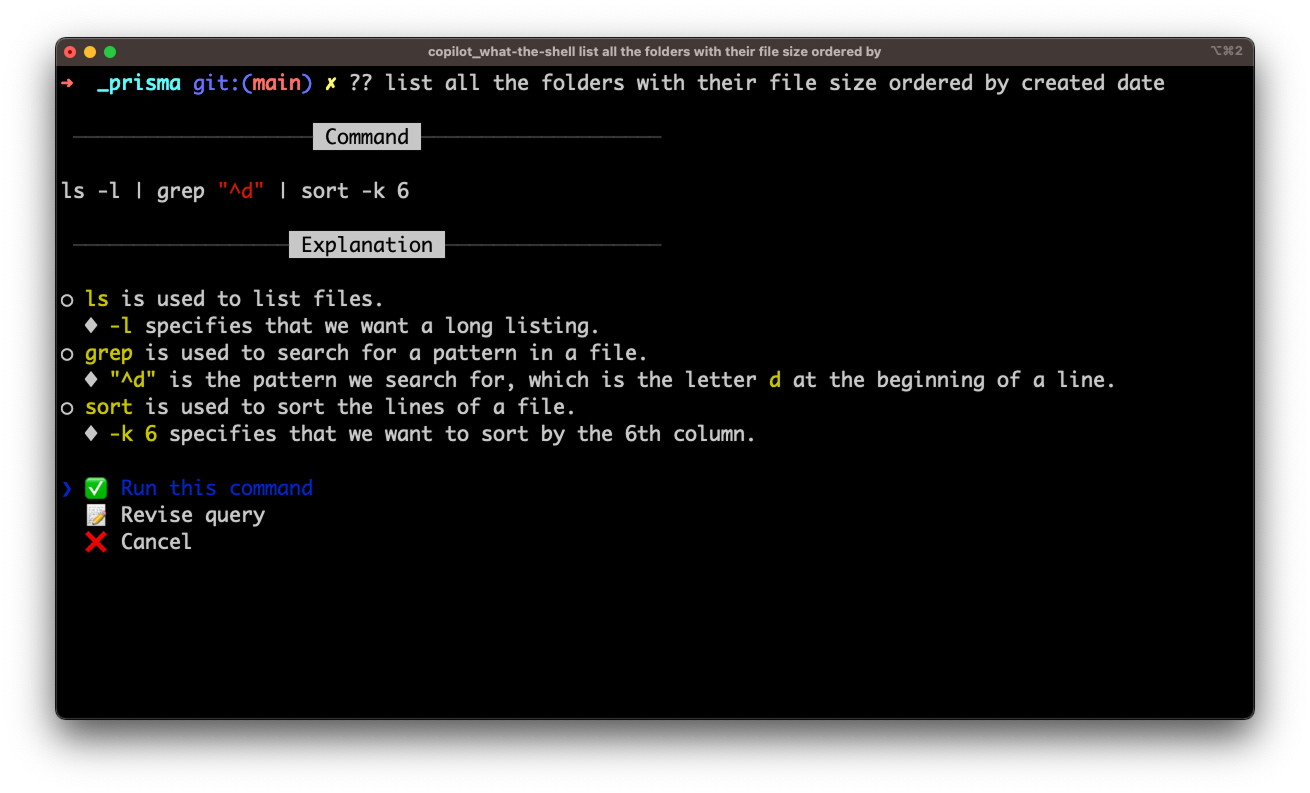 GitHub Copilot CLI showing inline suggestions integrated into command flow